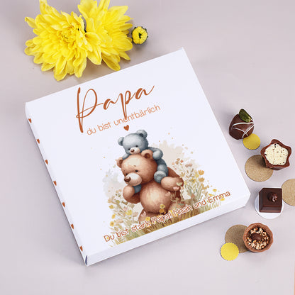 Lindt Pralinen als Geschenk für Papa zum Vatertag personalisiert mit Wunschtext und Bär Motiv
