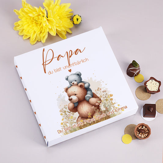 Lindt Pralinen als Geschenk für Papa zum Vatertag personalisiert mit Wunschtext und Bär Motiv
