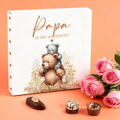 Lindt Pralinen als Geschenk für Papa zum Vatertag personalisiert mit Wunschtext und Bär Motiv