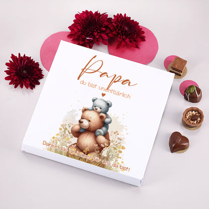 Lindt Pralinen als Geschenk für Papa zum Vatertag personalisiert mit Wunschtext und Bär Motiv
