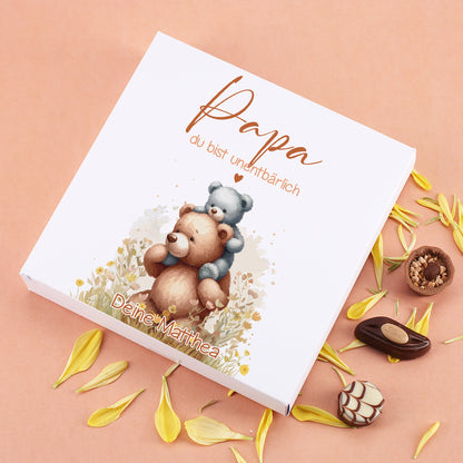 Lindt Pralinen als Geschenk für Papa zum Vatertag personalisiert mit Wunschtext und Bär Motiv