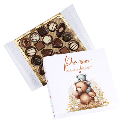 Lindt Pralinen als Geschenk für Papa zum Vatertag personalisiert mit Wunschtext und Bär Motiv