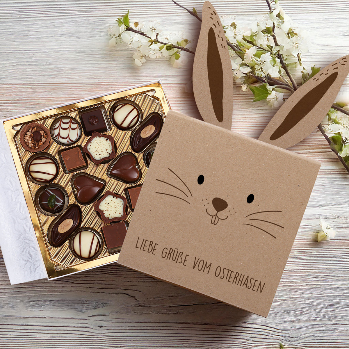Lindt-Pralinen in niedlicher Hasen-Banderole – geschenke-online.de