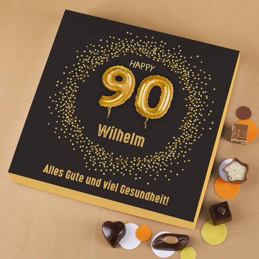 Happy 90 Lindt Pralinen mit Name und Wunschtext