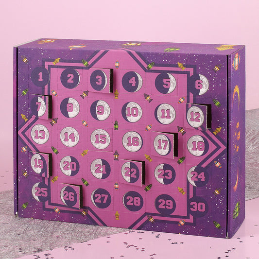 Personalisierter DIY Ramadankalender zum selbst Befüllen bedruckt mit Laternen und Mondphasen