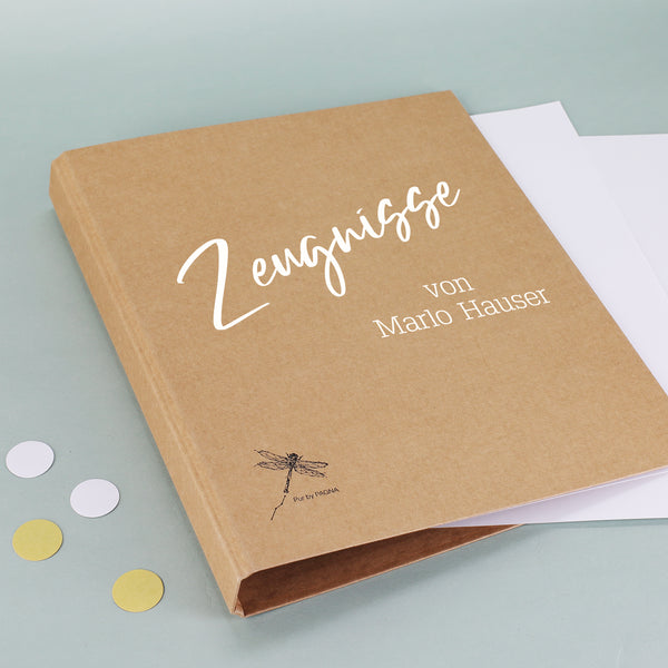 Zeugnismappe aus Pappe, Namen personalisiert, handgefertigt Zeugnismappe aus Pappe, Namen personalisiert, handgefertigt