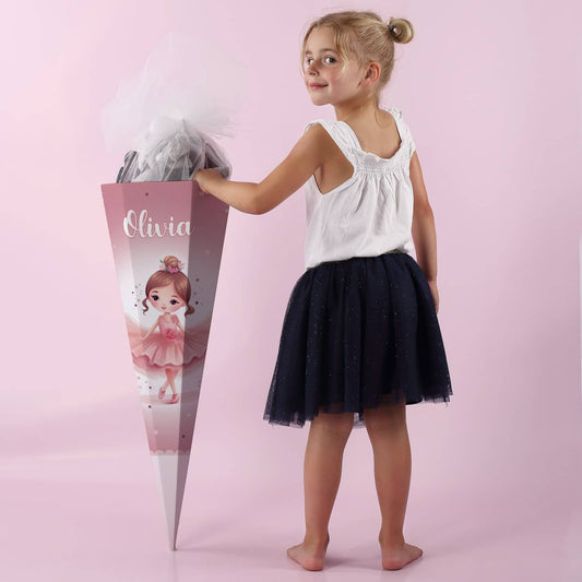 Rosafarbene Ballerina - Zuckertüte mit Name