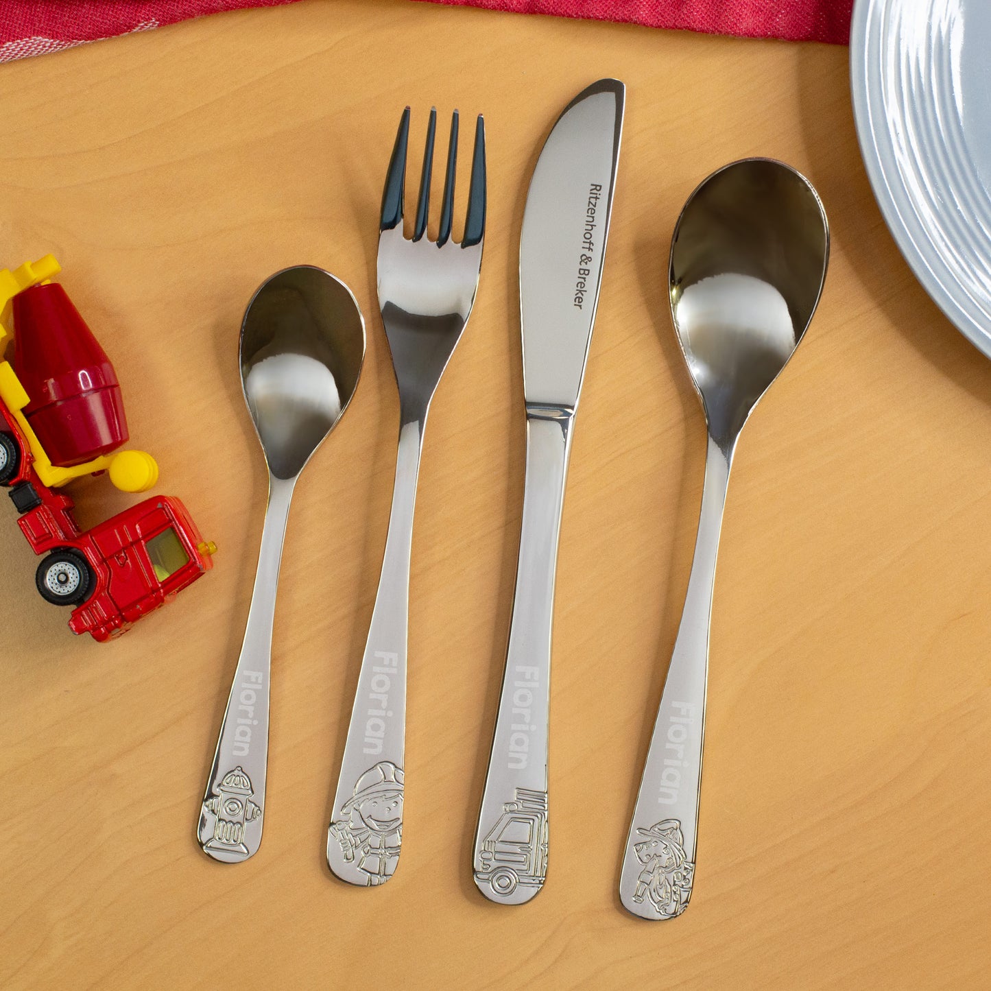 Kinderbesteck Set personalisiert mit Name 4-teilig | Feuerwehrmann Bernie von Ritzenhoff & Breker