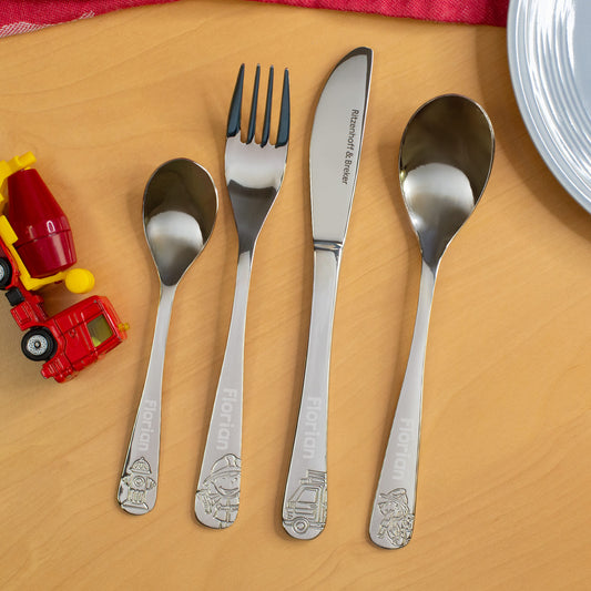 Kinderbesteck Set personalisiert mit Name 4-teilig | Feuerwehrmann Bernie von Ritzenhoff & Breker