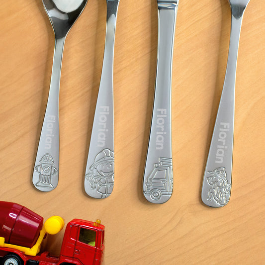 Kinderbesteck Set personalisiert mit Name 4-teilig | Feuerwehrmann Bernie von Ritzenhoff & Breker
