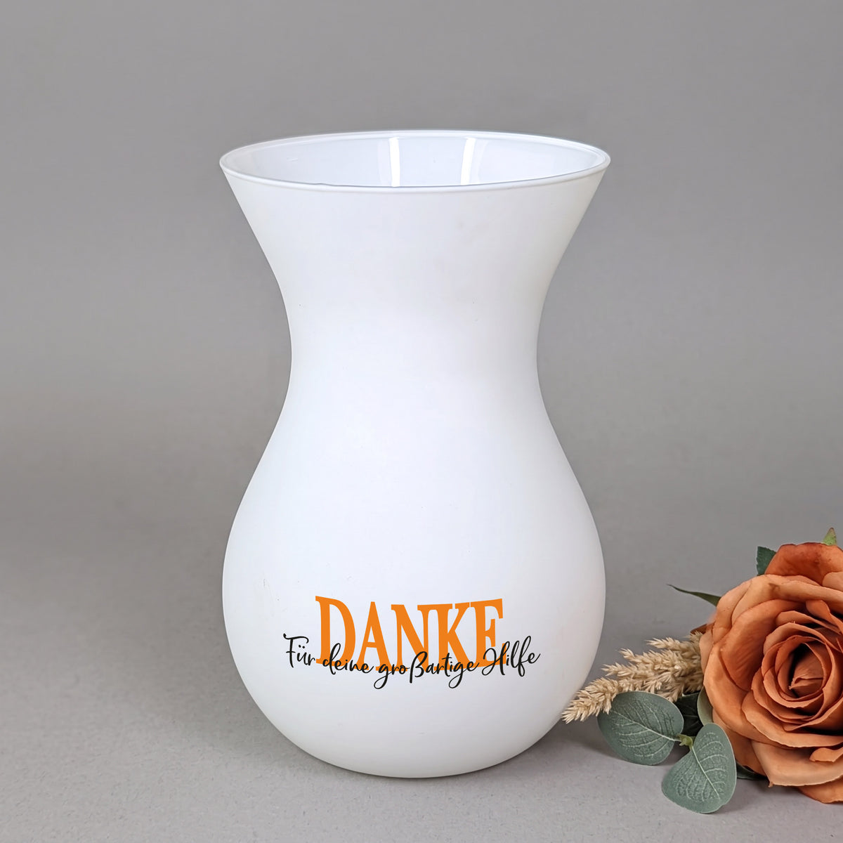Weiße Ritzenhoff Blumenvase personalisiert mit DANKE und eigenem Wunschtext