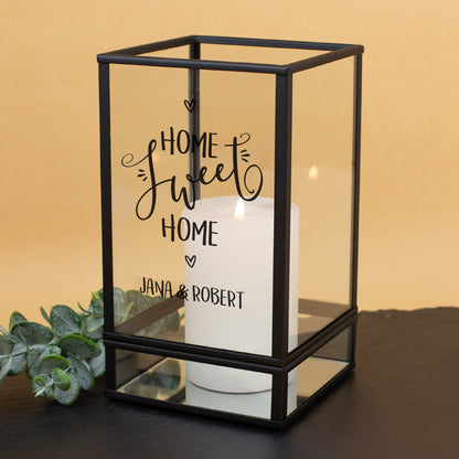 Windlicht Home Sweet Home mit Kerze und Wunschtext Jana & Robert