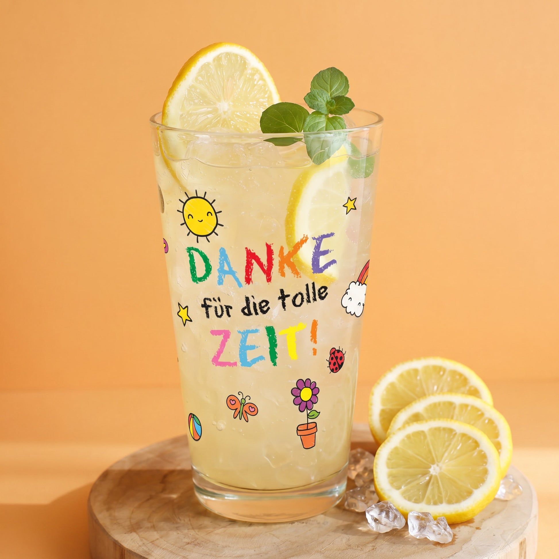 Bedrucktes Trinkglas mit Wunschtext – Danke für die tolle Zeit