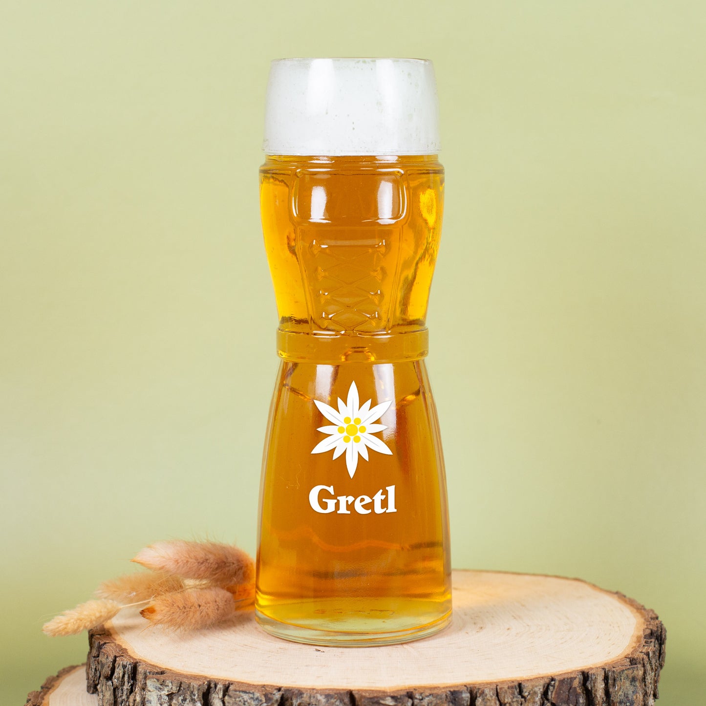 Bierglas Dirndl mit Edelweiß und Name Gretl
