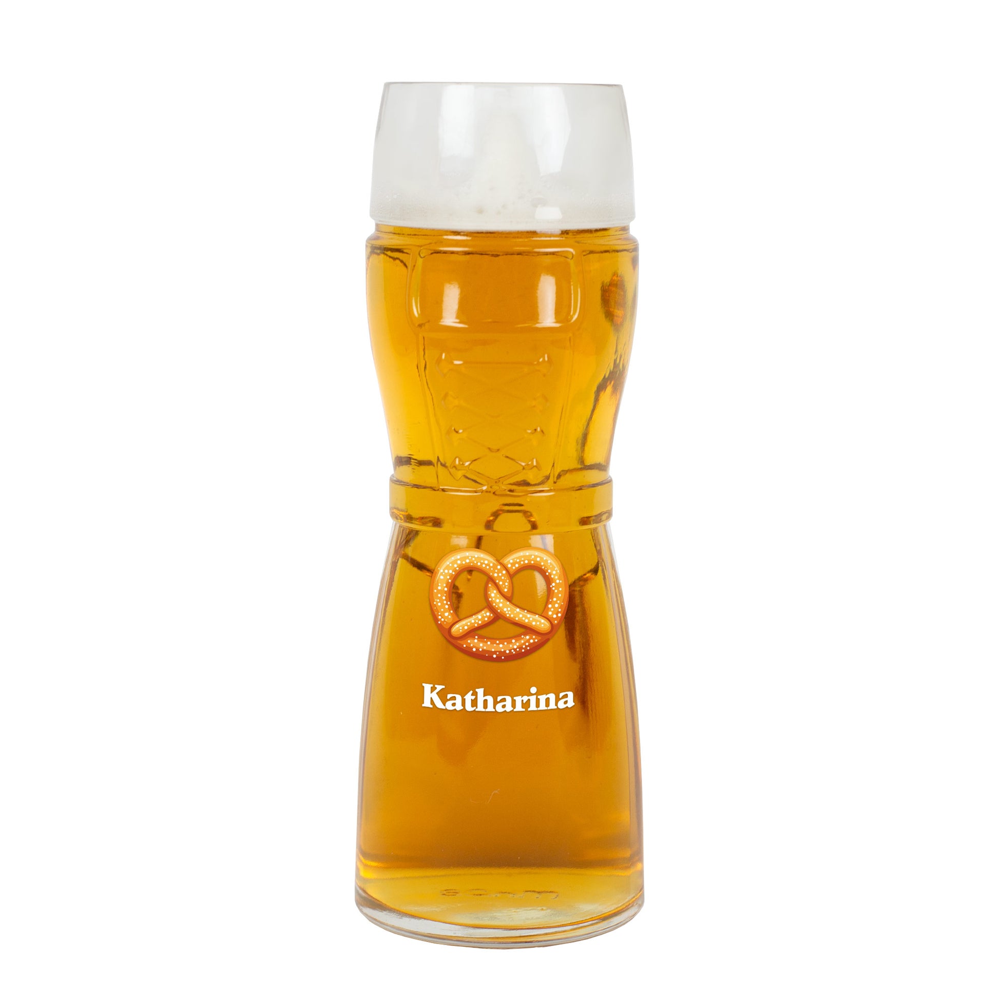 Bierglas mit Brezel-Motiv und Name Katharina freigestellt