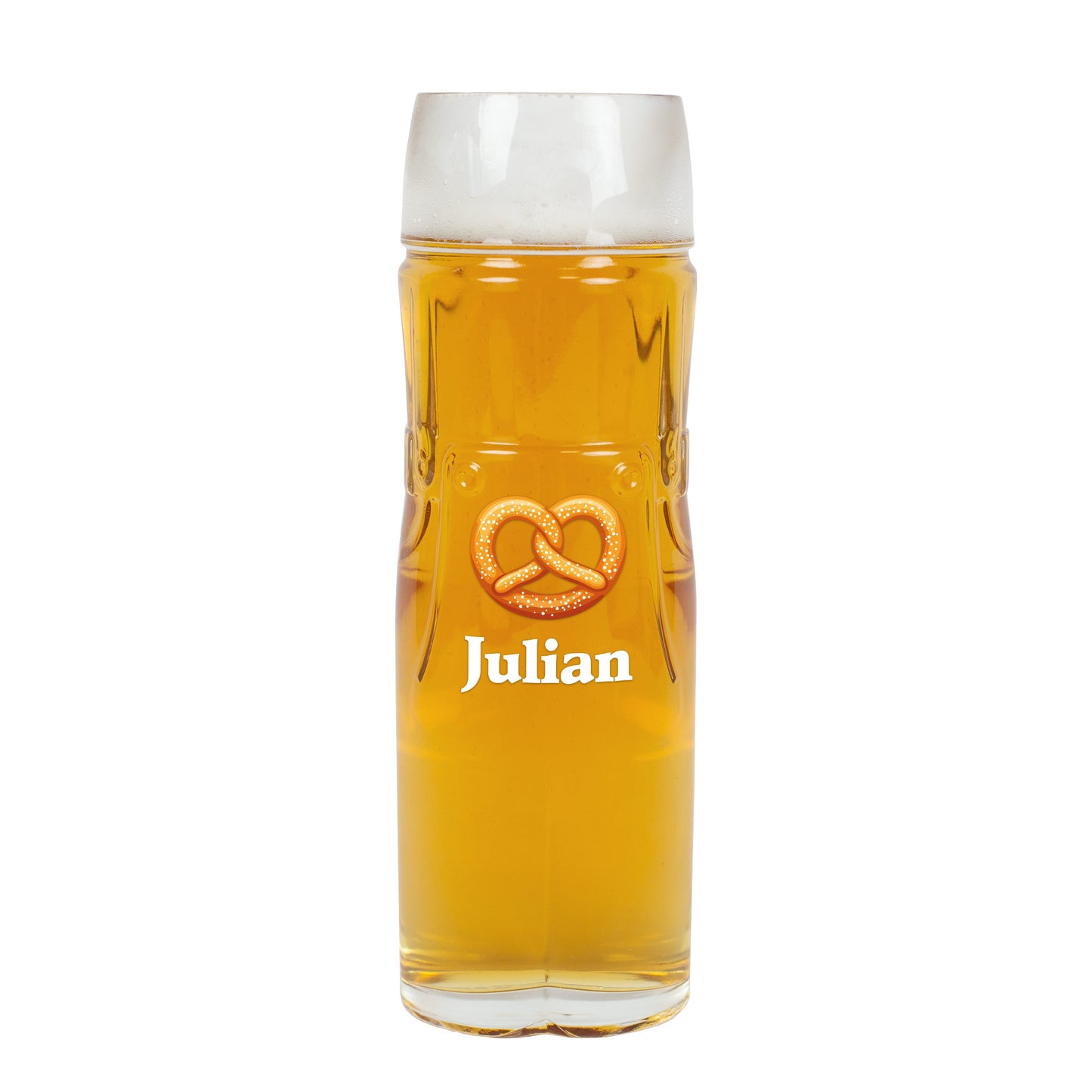 Bierglas mit Brezel-Motiv und Name Julian freigestellt