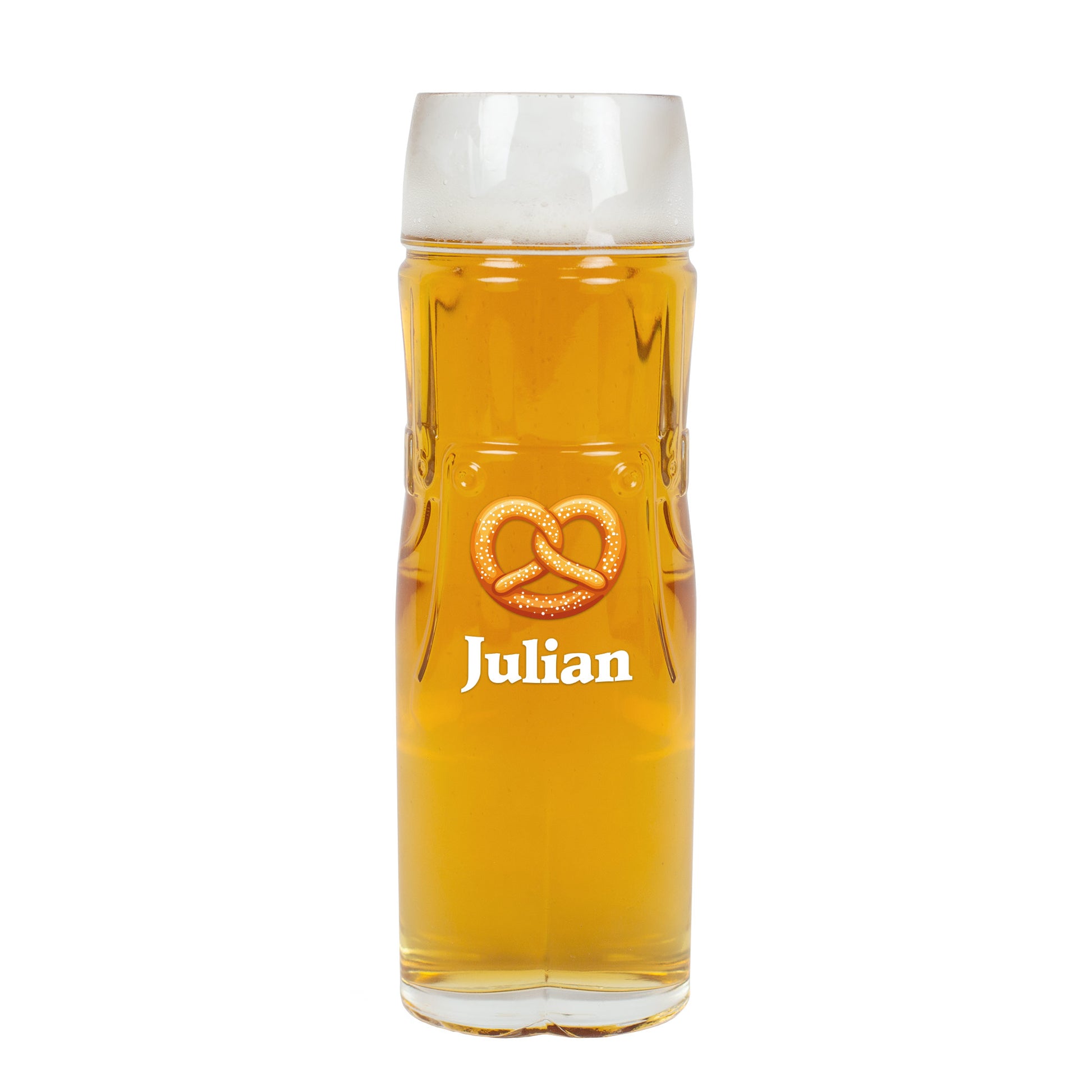 Bierglas mit Brezel-Motiv und Name Julian freigestellt