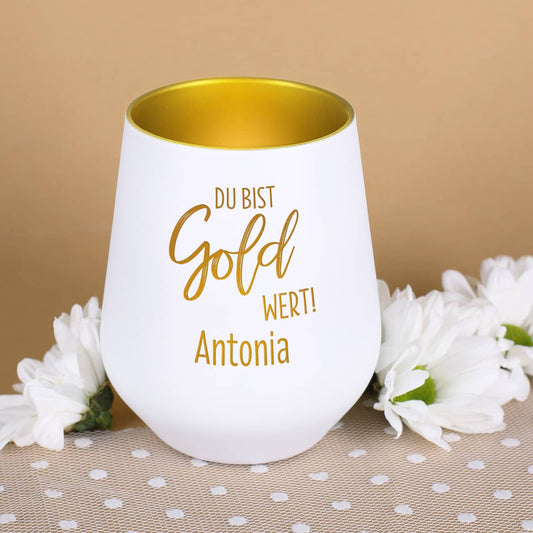 Du bist Gold wert! - Windlicht mit Ihrem Wunschname