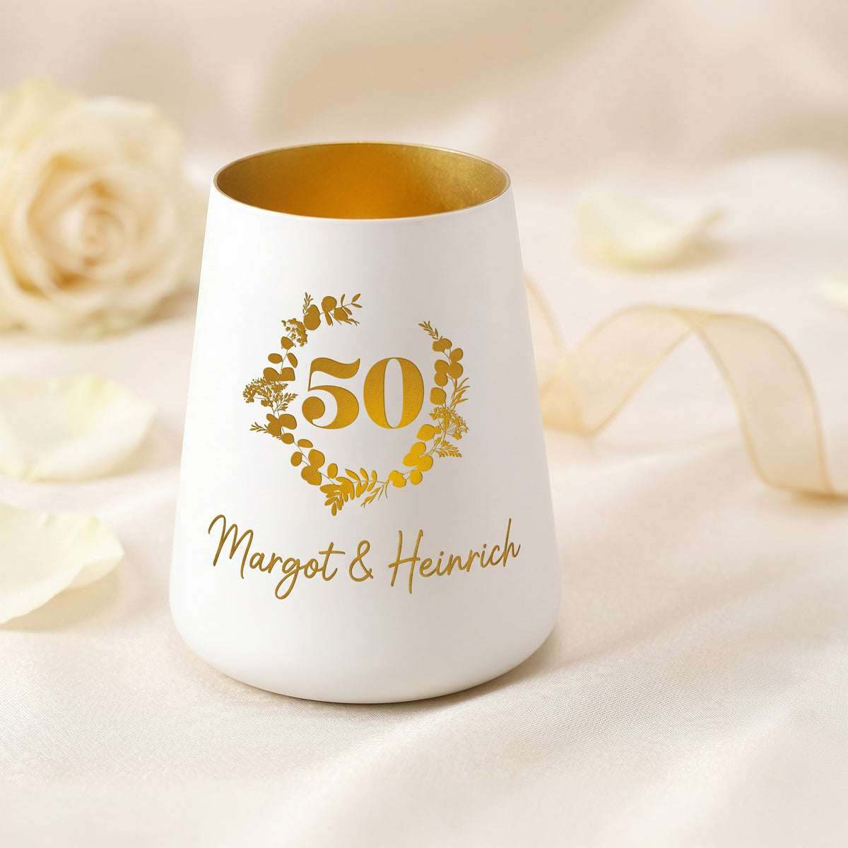 Windlicht zur Goldenen Hochzeit mit Namen personalisiert