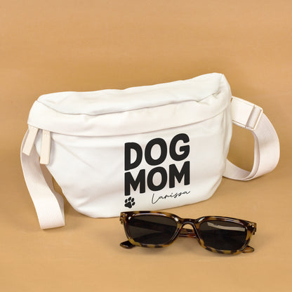 Bauchtasche personalisiert mit Name in Beige o. Rosa 'Dog Mom' | Gürteltasche für Hunde Mama & Frauen