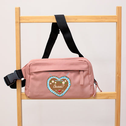 Rosé-Pink Bauchtasche mit personalisiertem Lebkuchenherz Motiv und Name