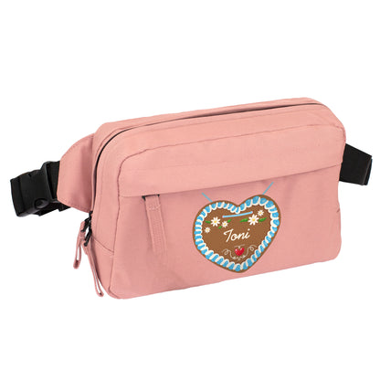 Rosé-Pink Bauchtasche mit Lebkuchenherz und Name für Volksfest und Kirmes
