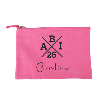 ABI kleine pinke Tasche mit Name "Caroline" zum Abitur freigestellt auf weißem Hintergrund