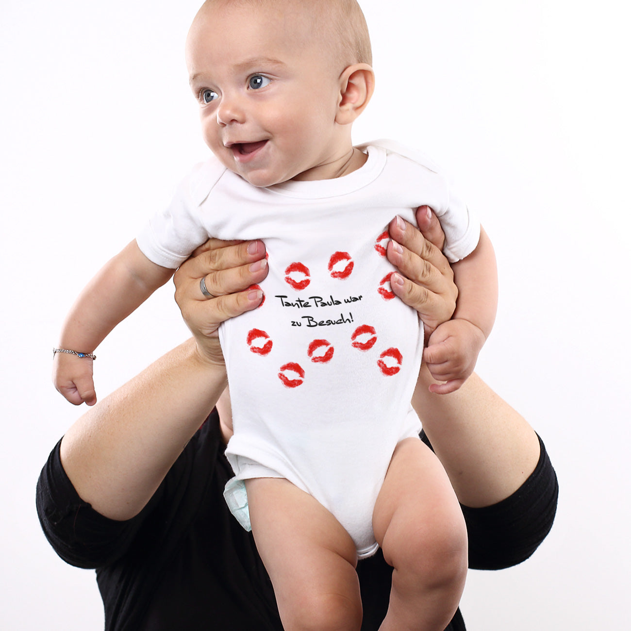 Bedruckter Body mit Kussmundabdrücken und Wunschtext
