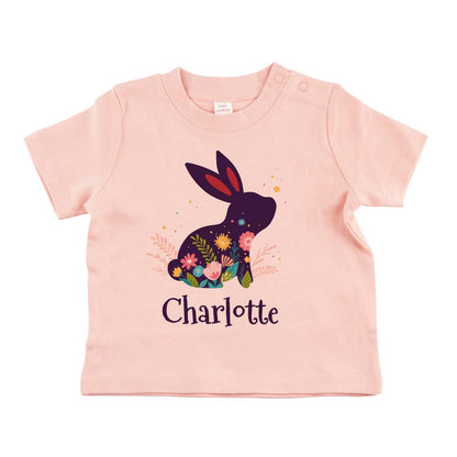 Oster-Babyshirt mit Name, Hase und Blumen
