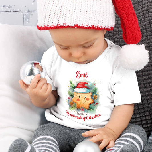 Niedliches Shirt für Babys zu Weihnachten mit Plätzchen Motiv und Name