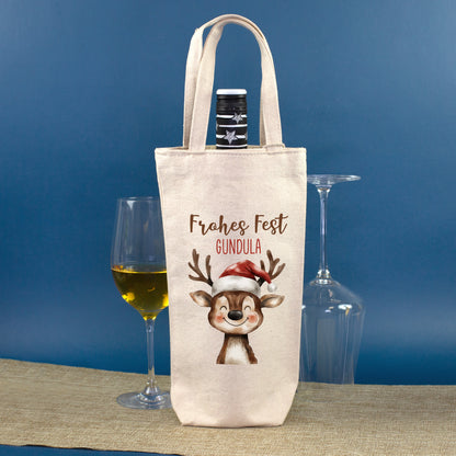 Personalisierte Weihnachts Flaschentasche mit Name Gundula für Wein und Sekt
