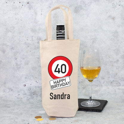 Flaschentasche zum 40. Geburtstag mit Name Sandra als Verpackung für Wein
