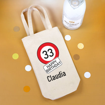 Personalisierte Geburtstags Flaschentasche mit Alter 33 und Name Claudia