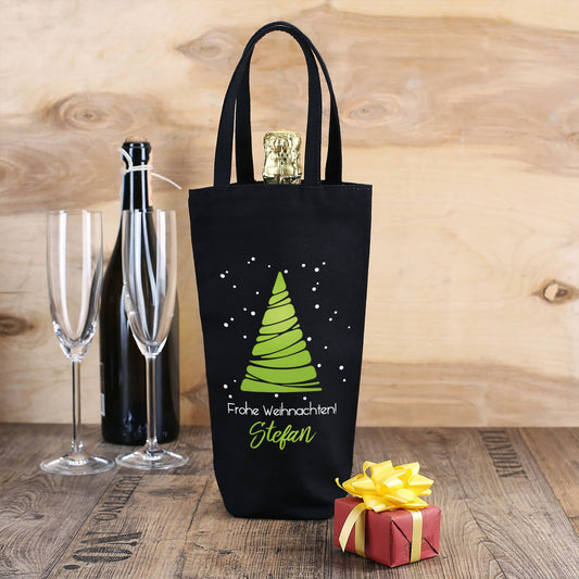 Flaschenbeutel bedruckt mit Name nach Wunsch für Weihnachtsgeschenke