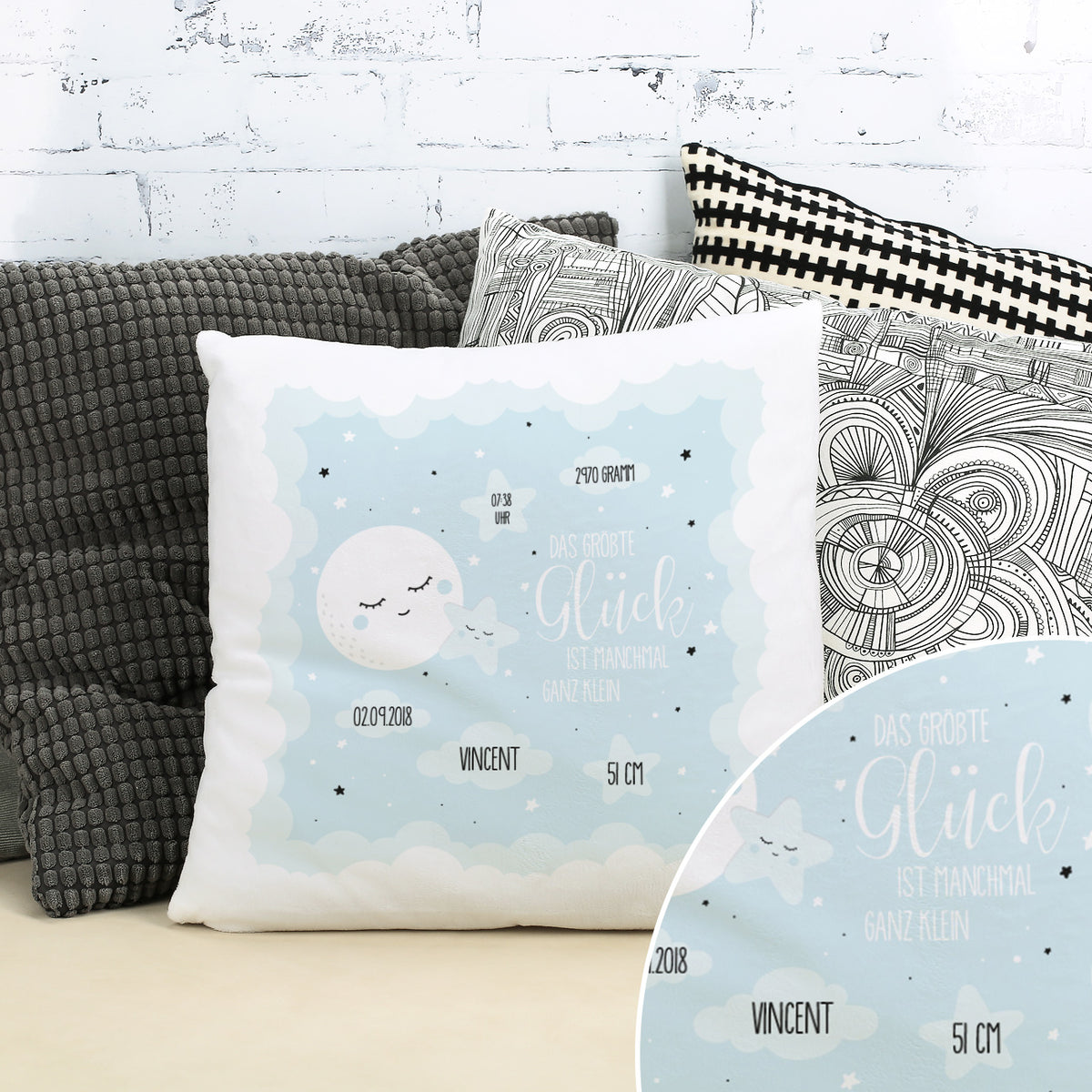 Kuschelkissen zur Geburt für Jungen –