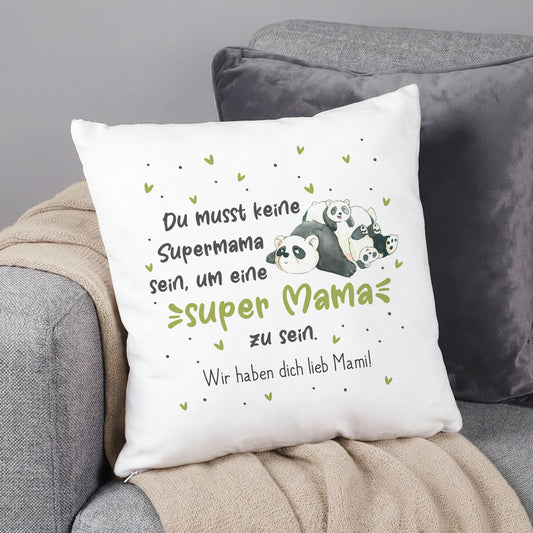 Personalisiertes Mama Kissen mit Panda und Wunschtext Wir haben dich lieb Mami