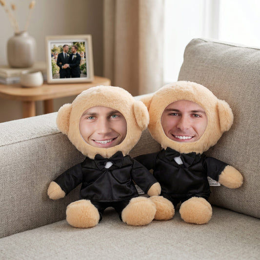 Lustige Bräutigam-Teddys zur Hochzeit mit Foto-Gesichter bedruckt