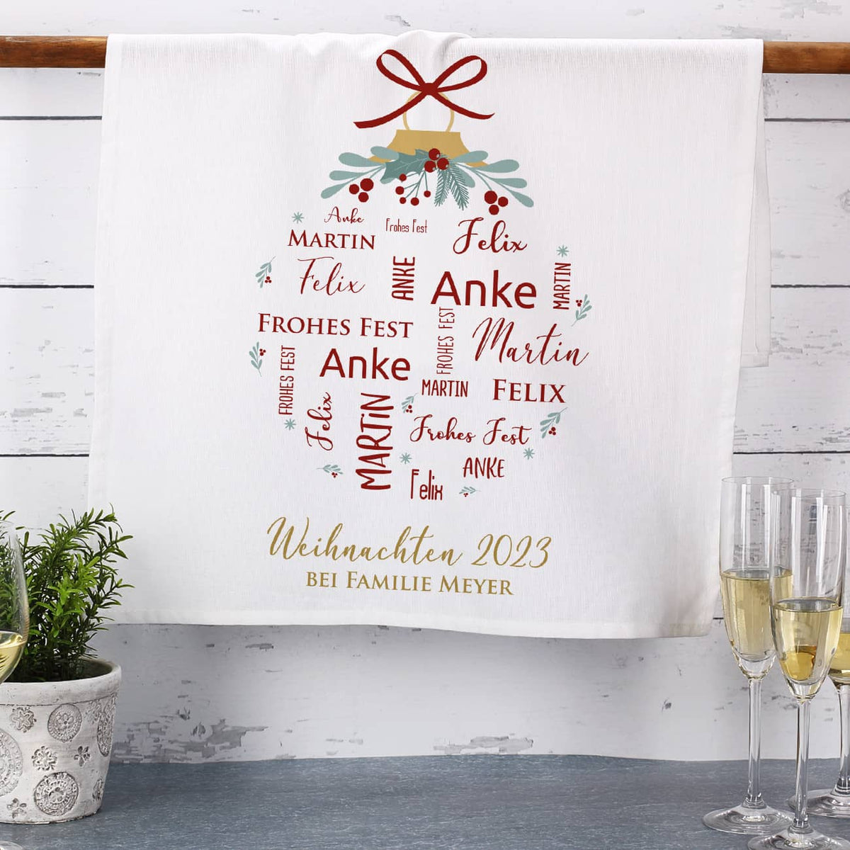 Geschirrtuch zu Weihnachten mit vier Namen –