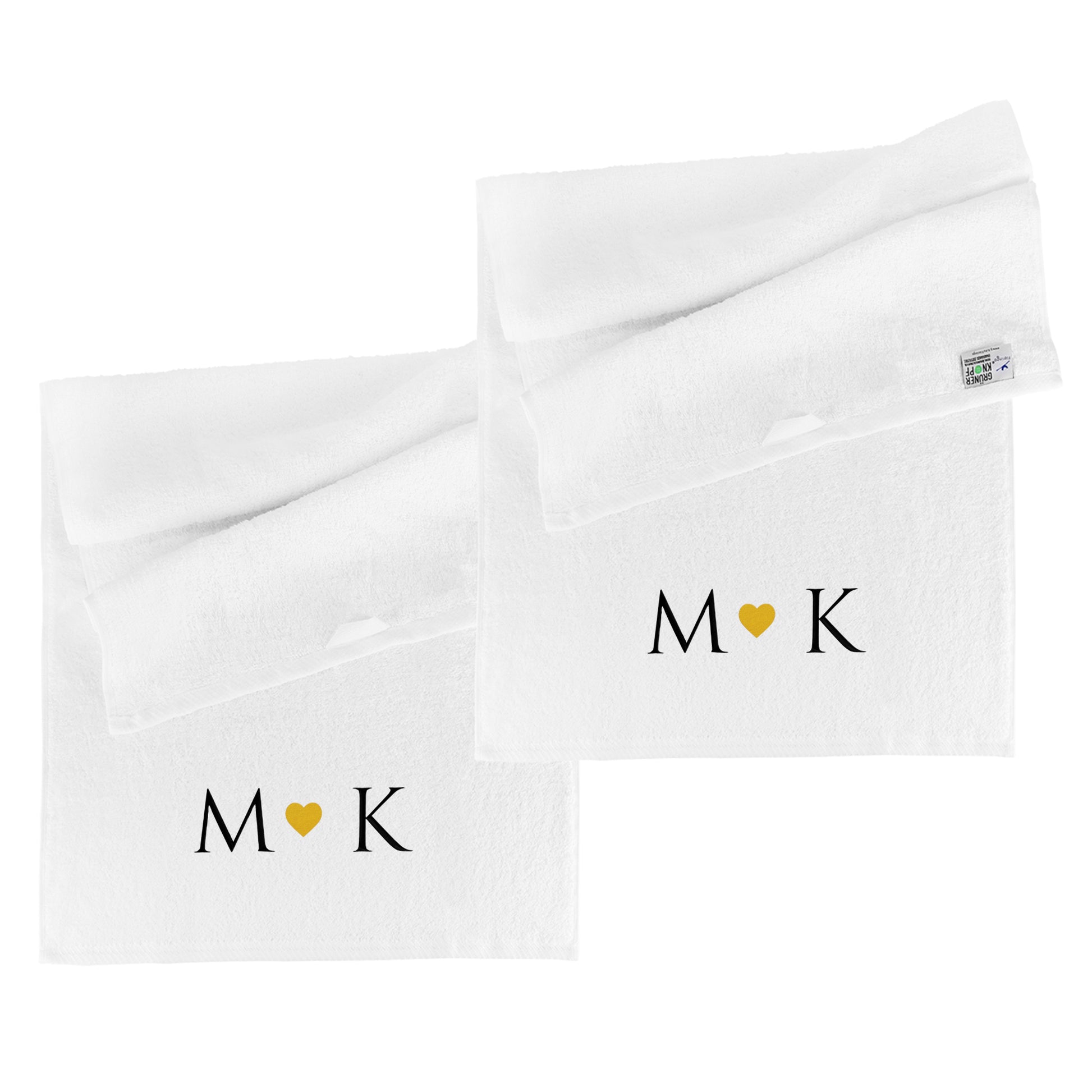 2er Set Handtücher personalisiert mit Initialen und Herz freigestellt