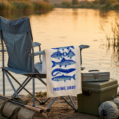 Personalisiertes Angler Handtuch mit Motivauswahl