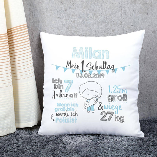 Meilenstein-Kissen zur Einschulung für Jungen