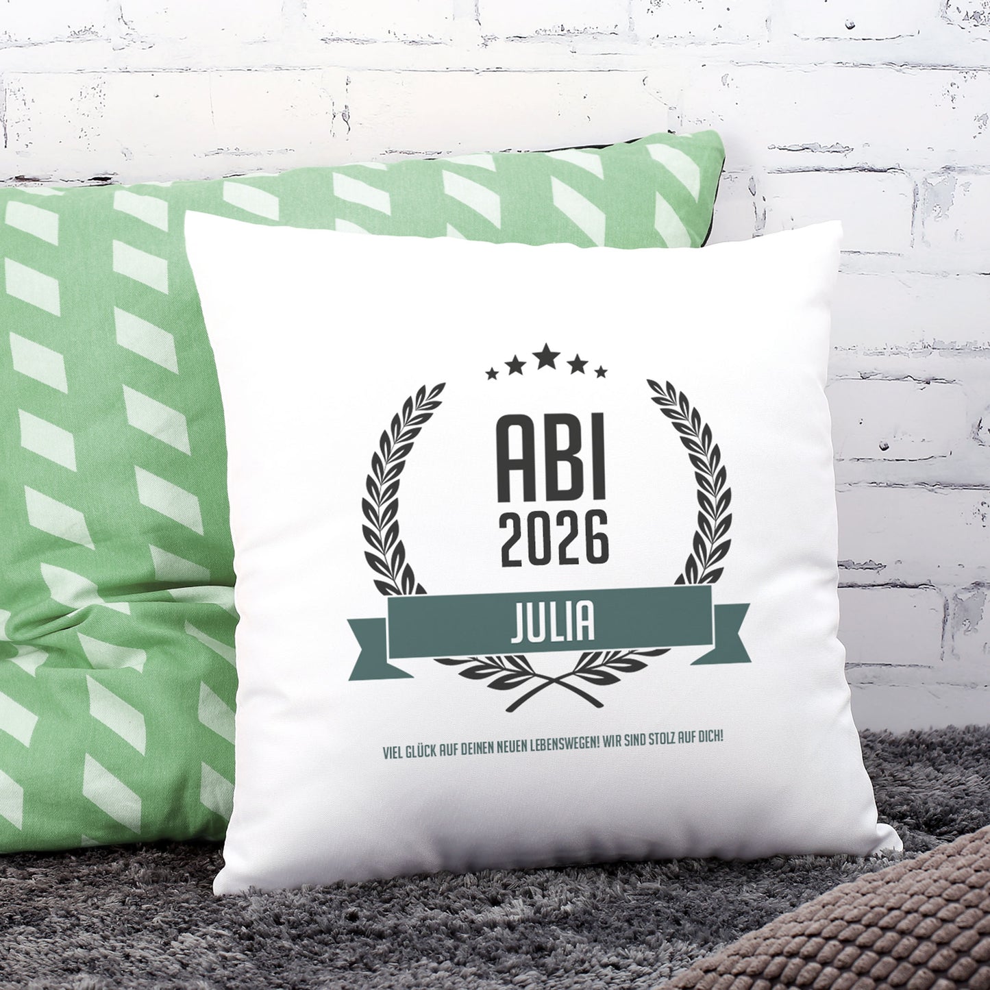 Glückwunsch-Kissen zum Abitur mit Name und Wunschtext