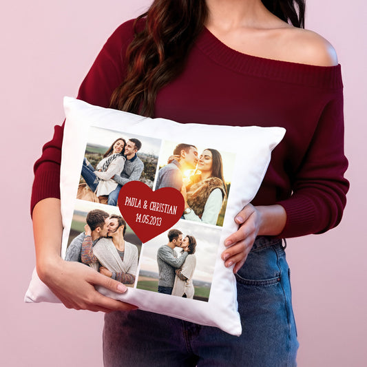 Kissen mit 4 Fotos und Wunschtext