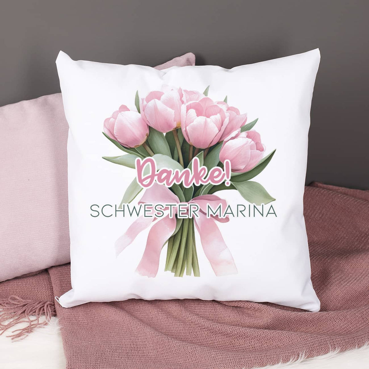 Blumen-Kissen in verschieden Motive mit Ihrem Text –