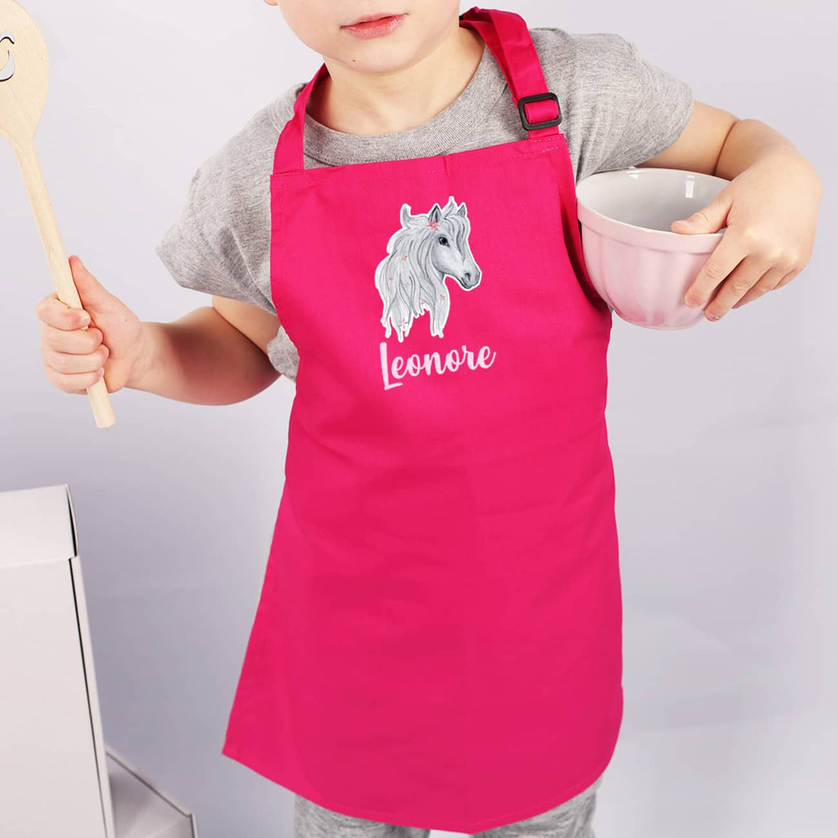 Kinderschürze Aus 100% Baumwolle – Pferd/Pony-Motiv, Grün – Für Mädchen, Größen 128-146