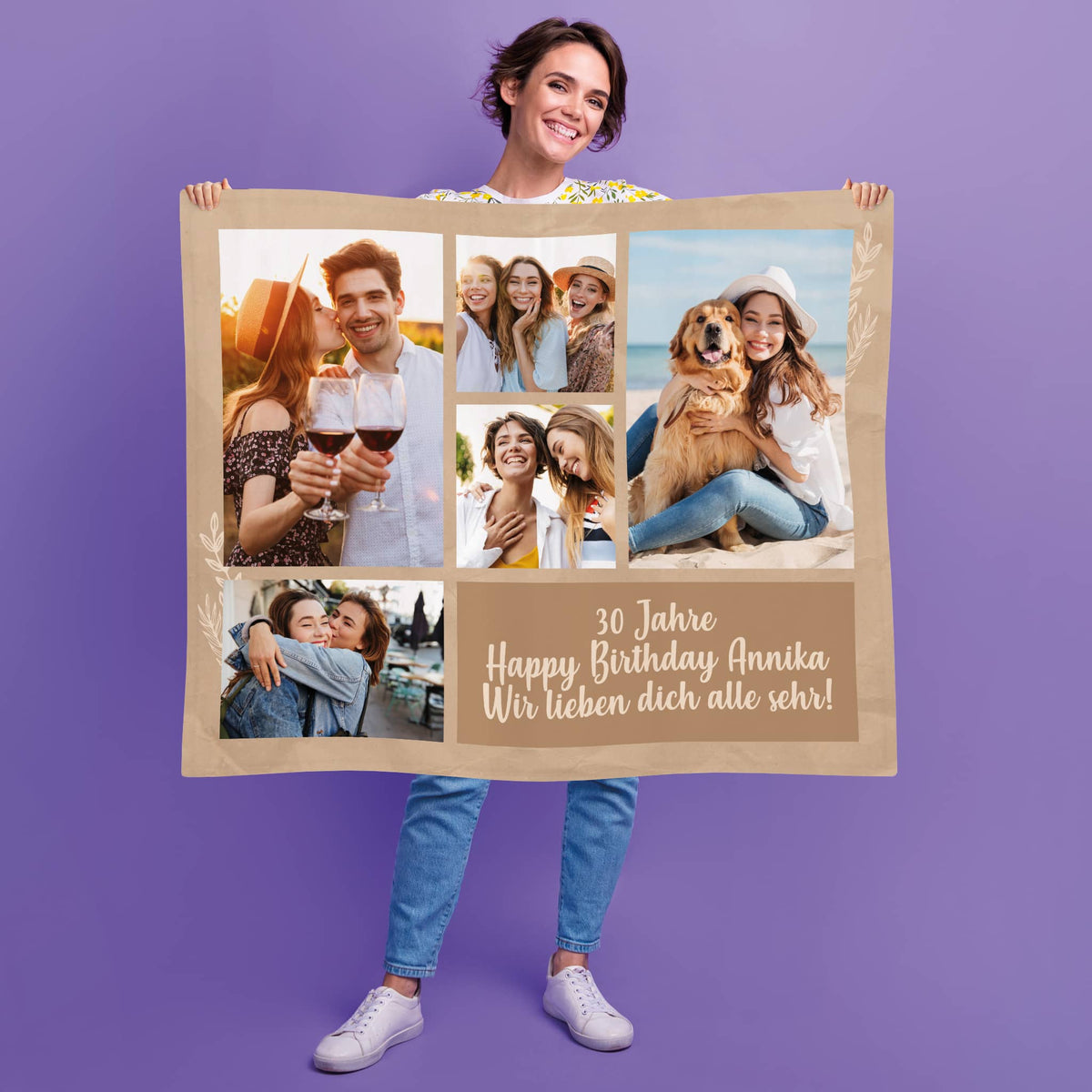 Kleine Kuscheldecke mit Fotos und Wunschtext –