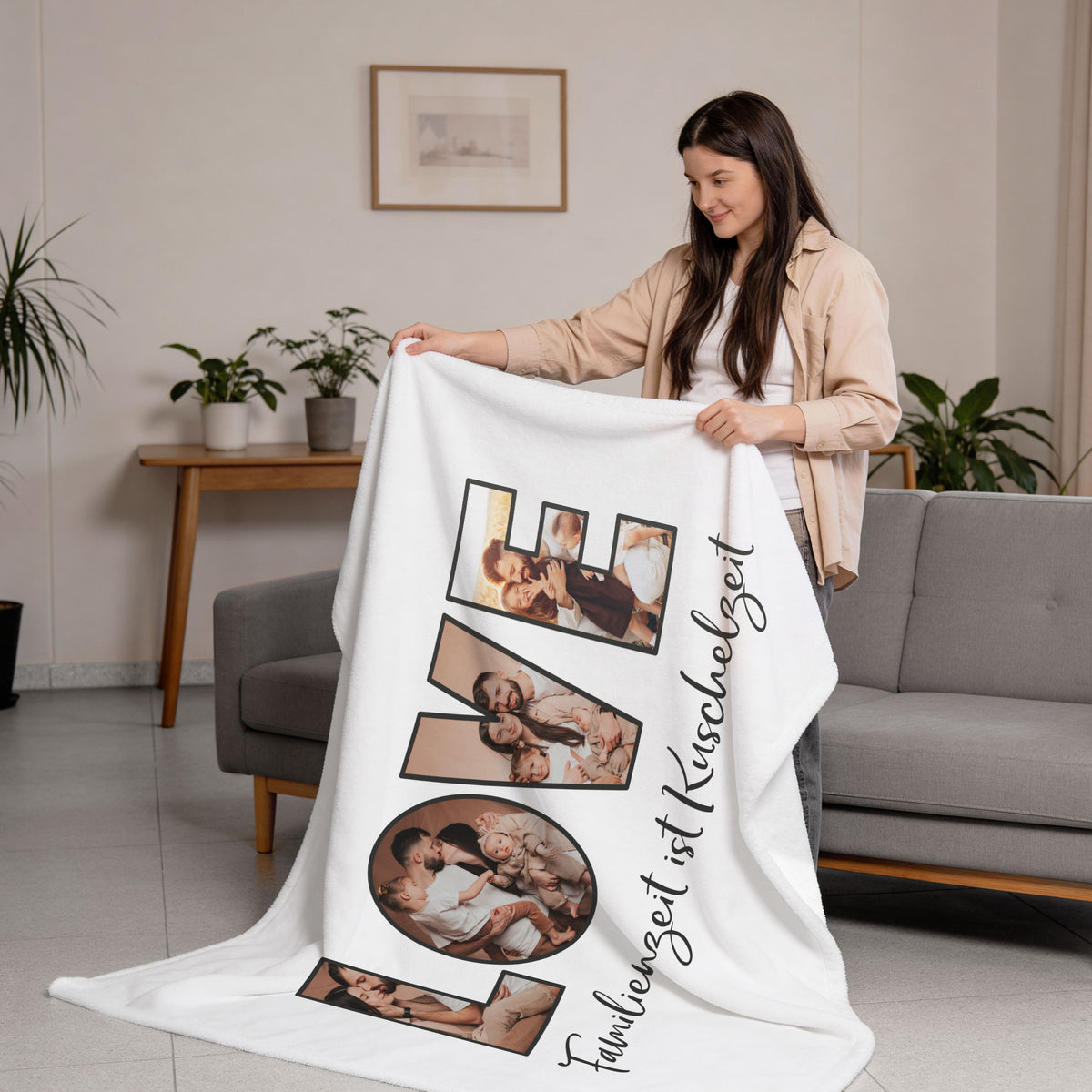 Personalisierte XXL Kuscheldecke mit Fotos im LOVE Design & Wunschtext –