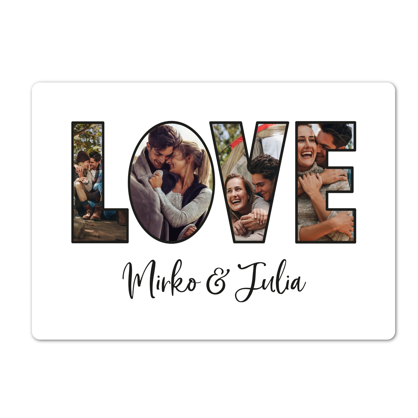 Personalisierte XXL Kuscheldecke mit LOVE Motiv und 4 Fotos, Wunschtext darunter, als Fotodecke für Paare und Familien