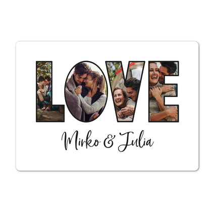 Personalisierte XXL Kuscheldecke mit LOVE Motiv und 4 Fotos, Wunschtext darunter, als Fotodecke für Paare und Familien