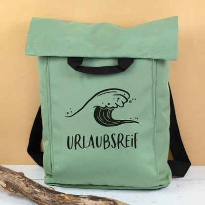 2-in-1 Rucksack & Tasche personalisiert mit Wunschtext und Wellenmotiv für Strand, Wandern & Urlaub